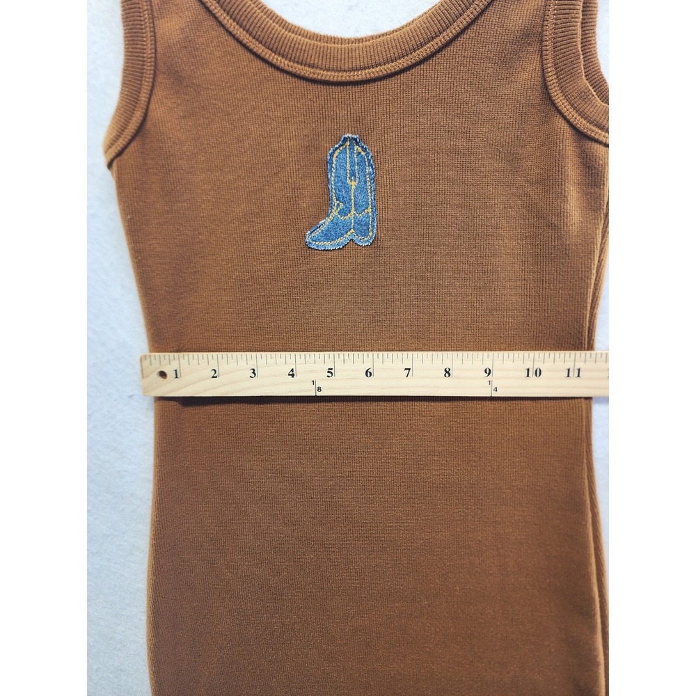 Brown‎ Ribbed Knit Mini Dress Cowboy Boot Patch Small - Picture 6 of 9